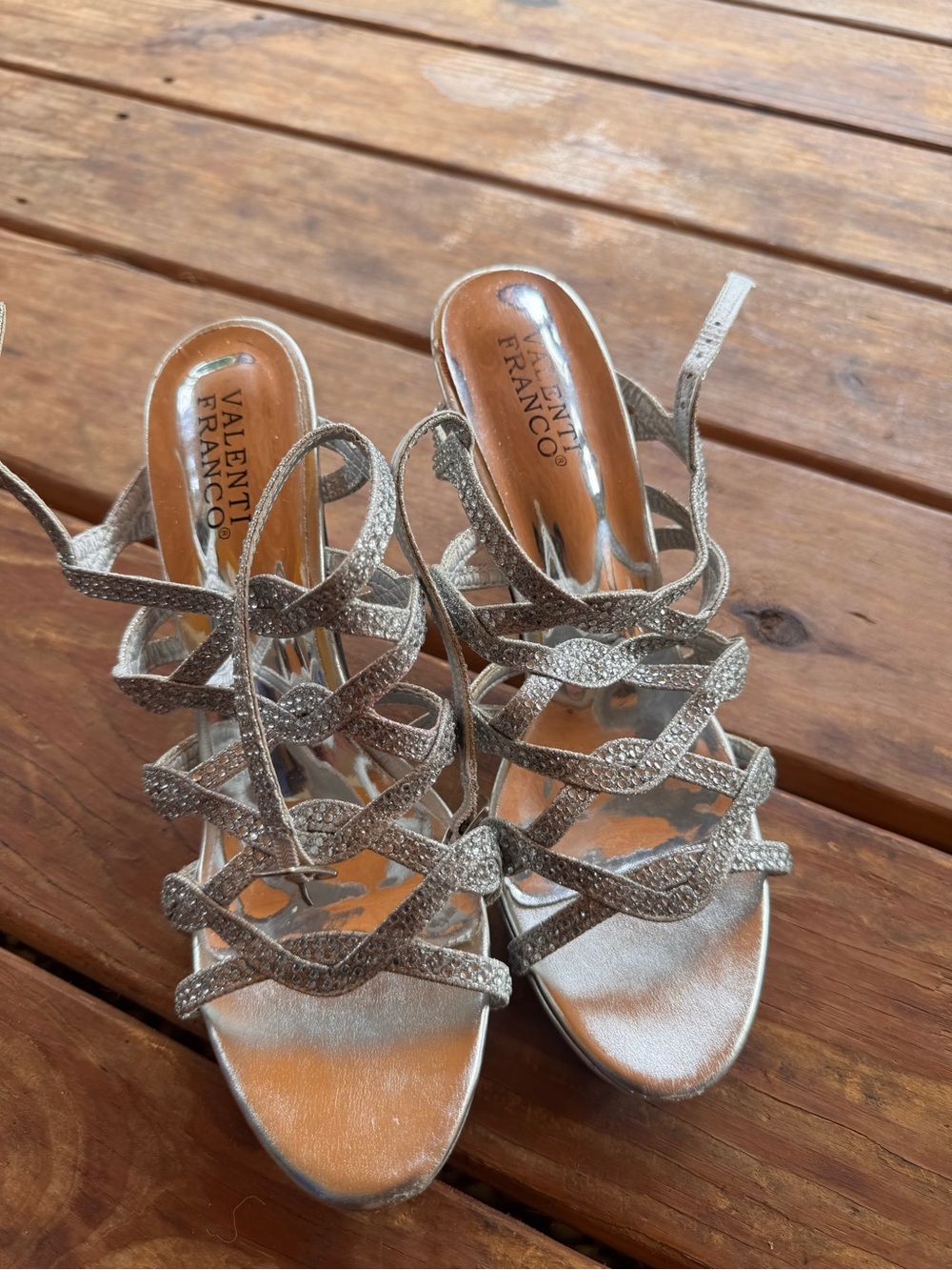 Valenti Franco Silver Glitter Strappy High Heel Sandals